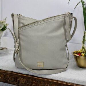 Kooba Stratford White Leather Hobo Triple Compartment Crossbody Bag 9"x9.5"